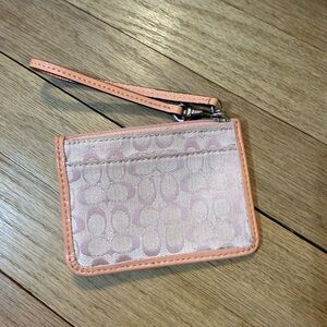Coach Light Pink Signature Wristlet Card Case with Peach Trim